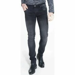 French Denim Jeans slim noir d?lav? Jeans