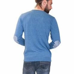 French Denim Pull col V chin? ? coudi?res Pulls & Gilets -French Denim Soldes 21553476 500 C