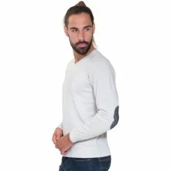 French Denim Pull col V chin? ? coudi?res Pulls & Gilets -French Denim Soldes 21553477 500 C