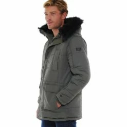 French Denim Parka kaki fourrure synth?tique ? capuche Manteaux -French Denim Soldes 21553614 500 C