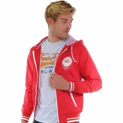 French Denim Coupe vent rouge ? capuche d?perlant Manteaux