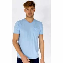 French Denim Tee Shirt Uni Col V T-shirts & Polos